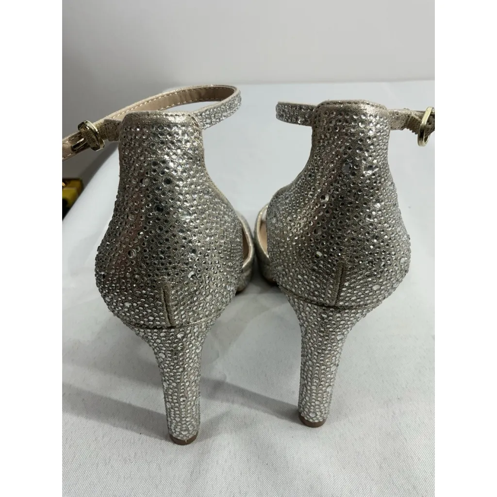 Womans Kelly & Katie Dahlia Sandals 7.5 M Silver Rhinestone Open Toe Stilettos - Image 5