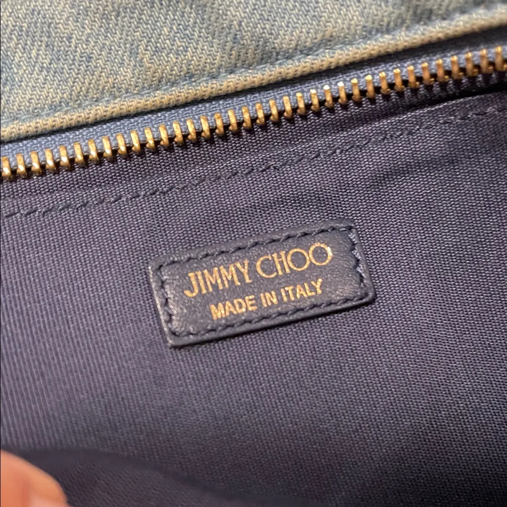 Jimmy Choo ZENA Denim Star-Studded Clutch w COA & Dusty - Image 7