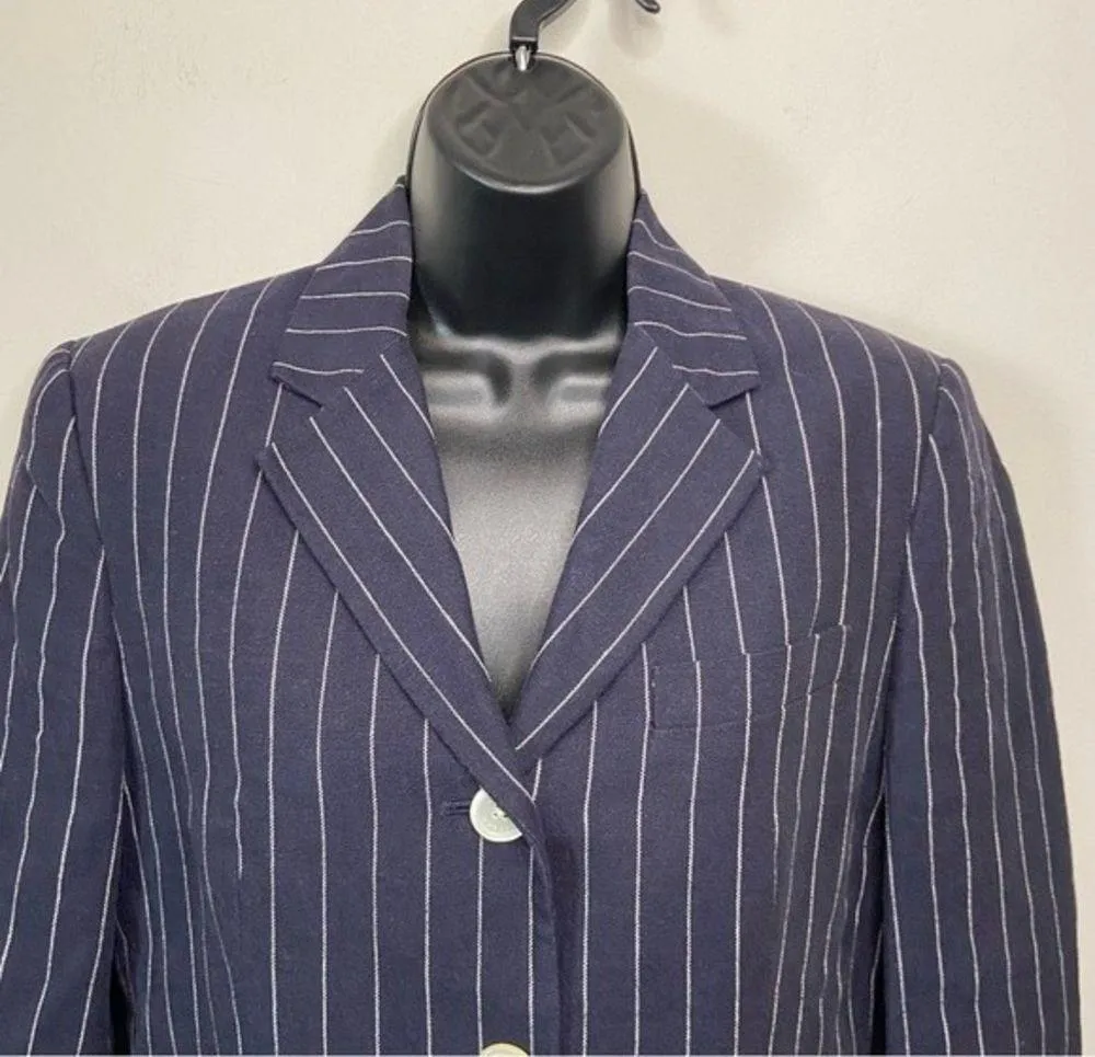 Ralph Lauren Linen Blazer Blue White Stripes Size 8 - Image 2