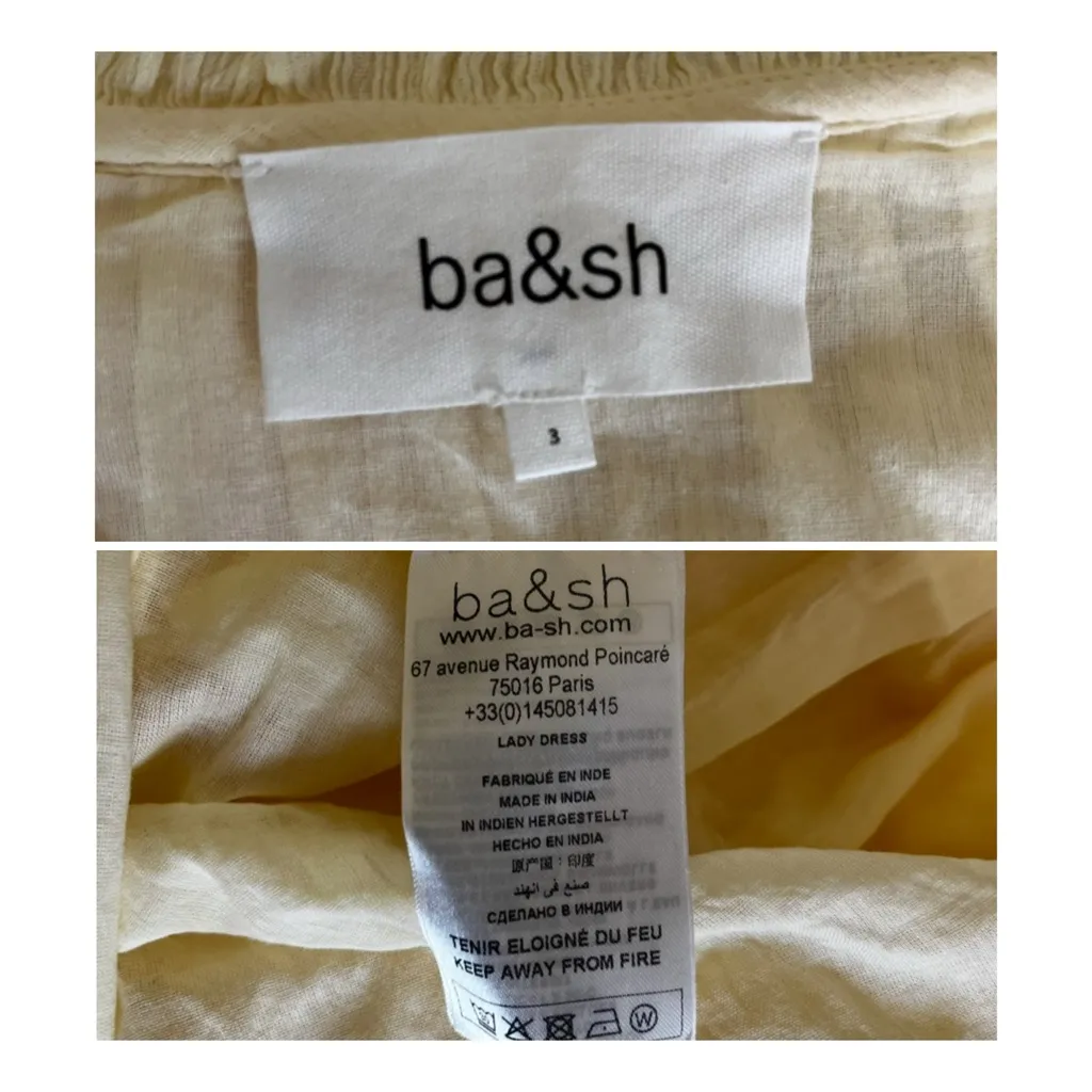 Ba&sh Noah Shirred Cotton Gauze Midi Dress Yellow Ruffle Sleeve Prairie Boho 10‎ - Image 7