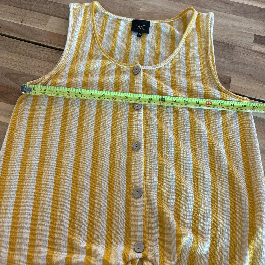 W5 Yellow and White Stripe Buttoned Tie Front Tank Top L - Image 3