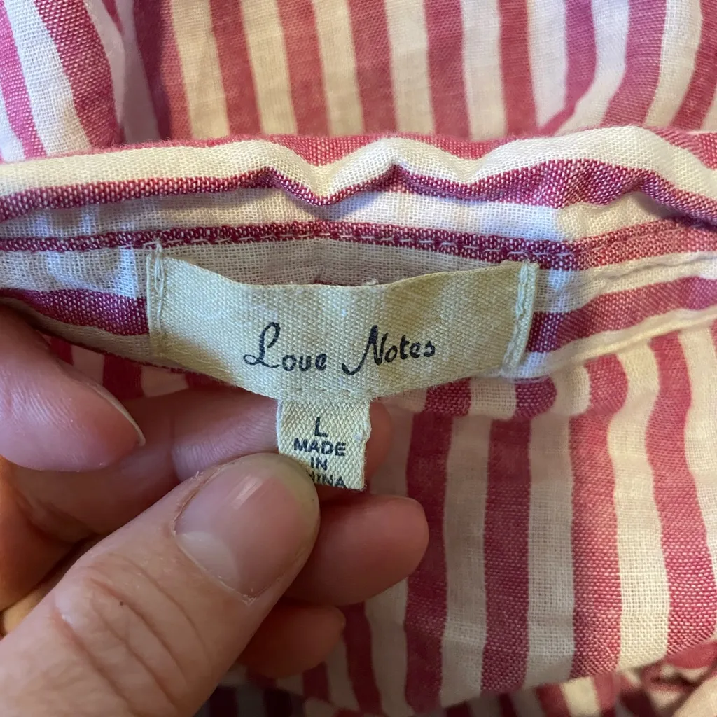 Love Notes Red White‎ Stripe Peplum Button Up Top Size L - Image 3