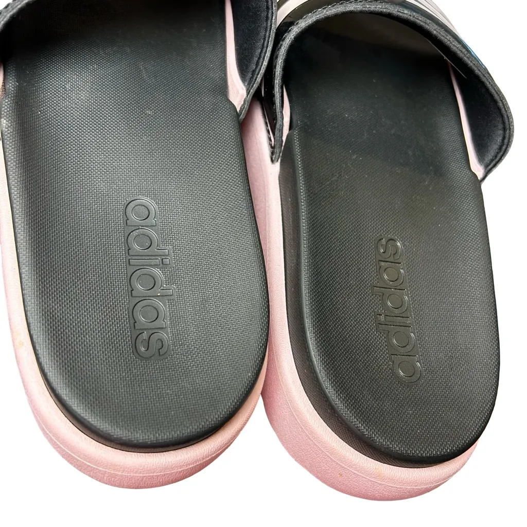 RARE - Baby Pink & Black Adidas Adilette Platform Slides – W9  🌸🖤 - Image 6