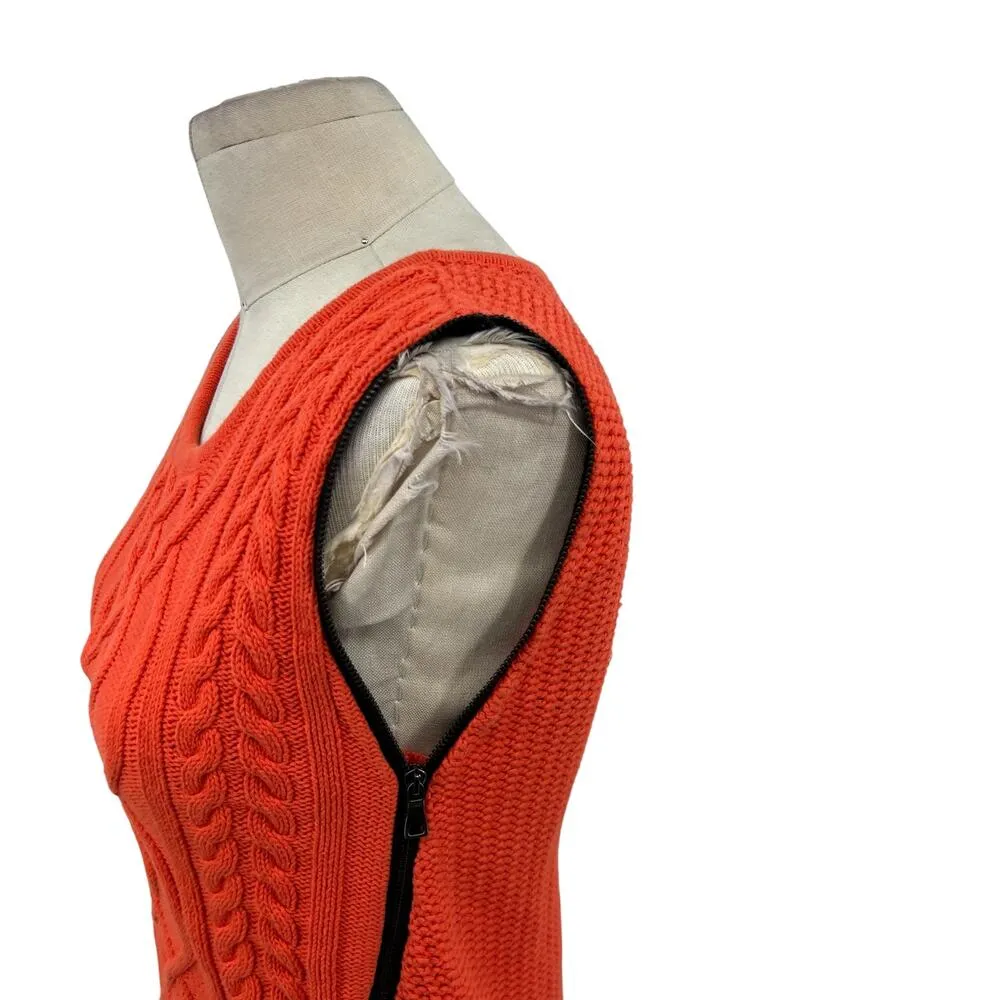 Sachin & Babi Orange Cable Knit Side Zip‎ Sweater Vest Sleeveless Size Small - Image 6