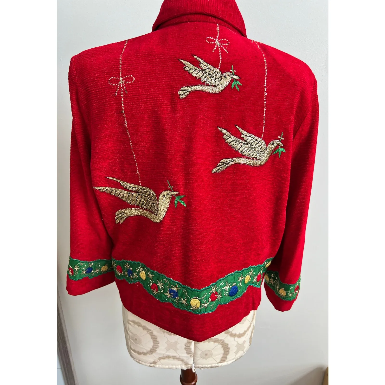 Anage Christmas Holiday Vintage Button Up Blazer Jacket Small Red - Image 4