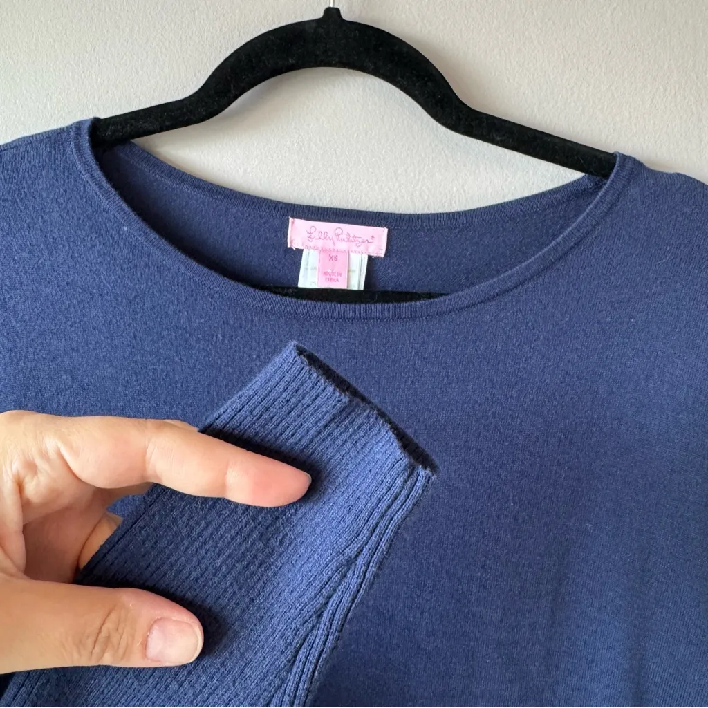 Lilly Pulitzer Women’s Ramona Fringe Sweater in Navy‎ Blue Gold Buttons Size XS - Image 3