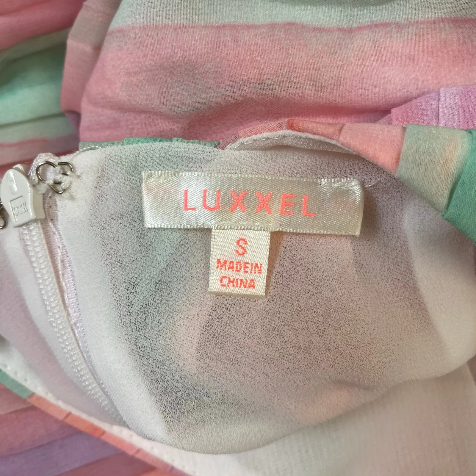 Luxxel Rainbow Accordion‎ Backless Ruffled Romper Size S Flirty Preppy Party - Image 2