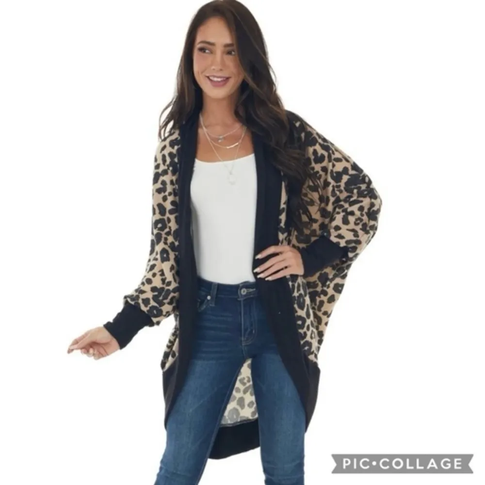 First Love Latte Cardigan Cocoon Animal Print Open Front NWOT M Knit Relaxed - Image 3