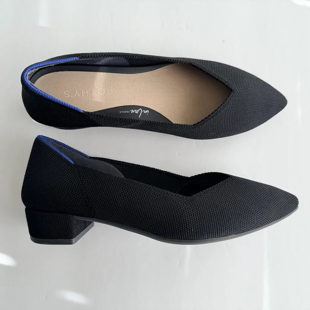 Rothy's The High Point Black Flats Size 7.5 Low Heel Point Toe Comfort Non-Slip - Image 3
