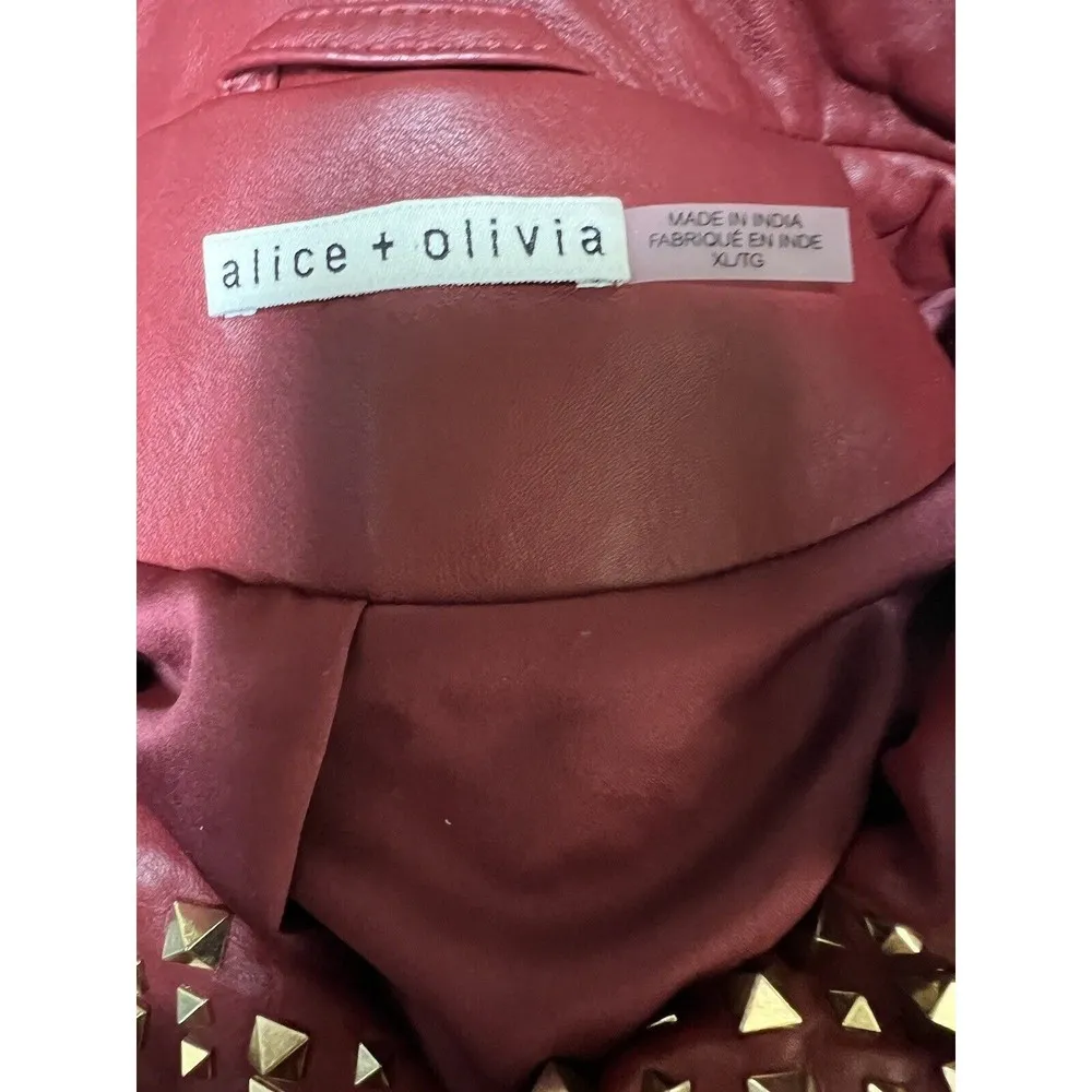 Alice + Olivia Krishna Leather Cropped Moto Jacket Bordeaux Women’s Size XL - Image 9