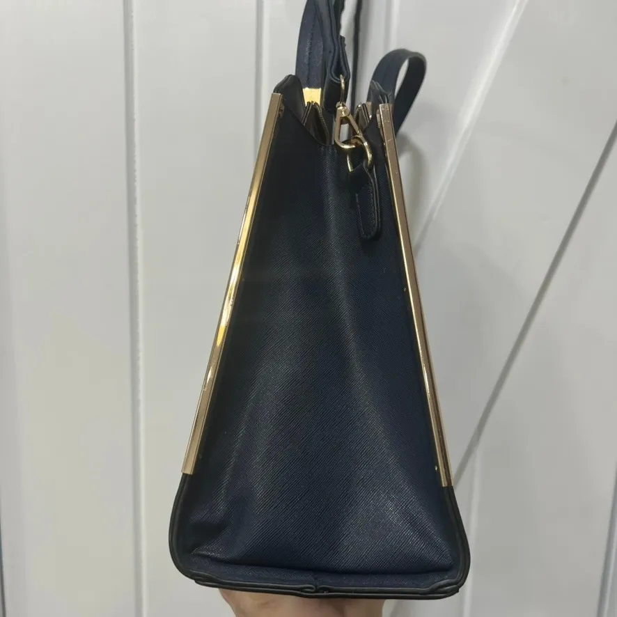 Dasein Women Large Handbag Purse Vegan Leather Satchel Work Bag Shoulder Tote Blue - Image 3