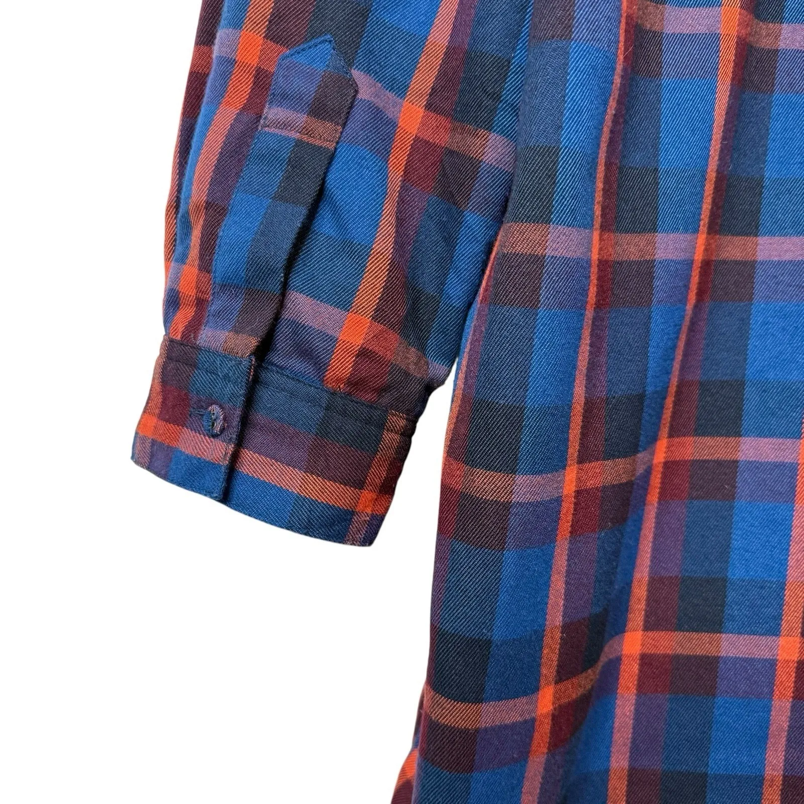 Skies Are Blue Flannel‎ Shirt Dress Size XL Plaid Roll Tab Sleeve Cinch Waist - Image 8