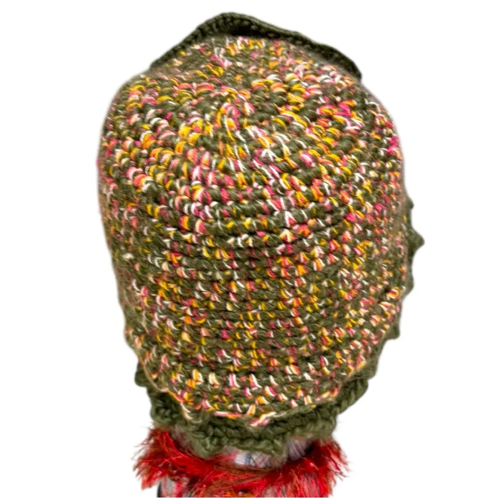 Madison 88 Crochet Flower Hat Multicolor Knit Hat with Vintage Scarf Set Green - Image 5