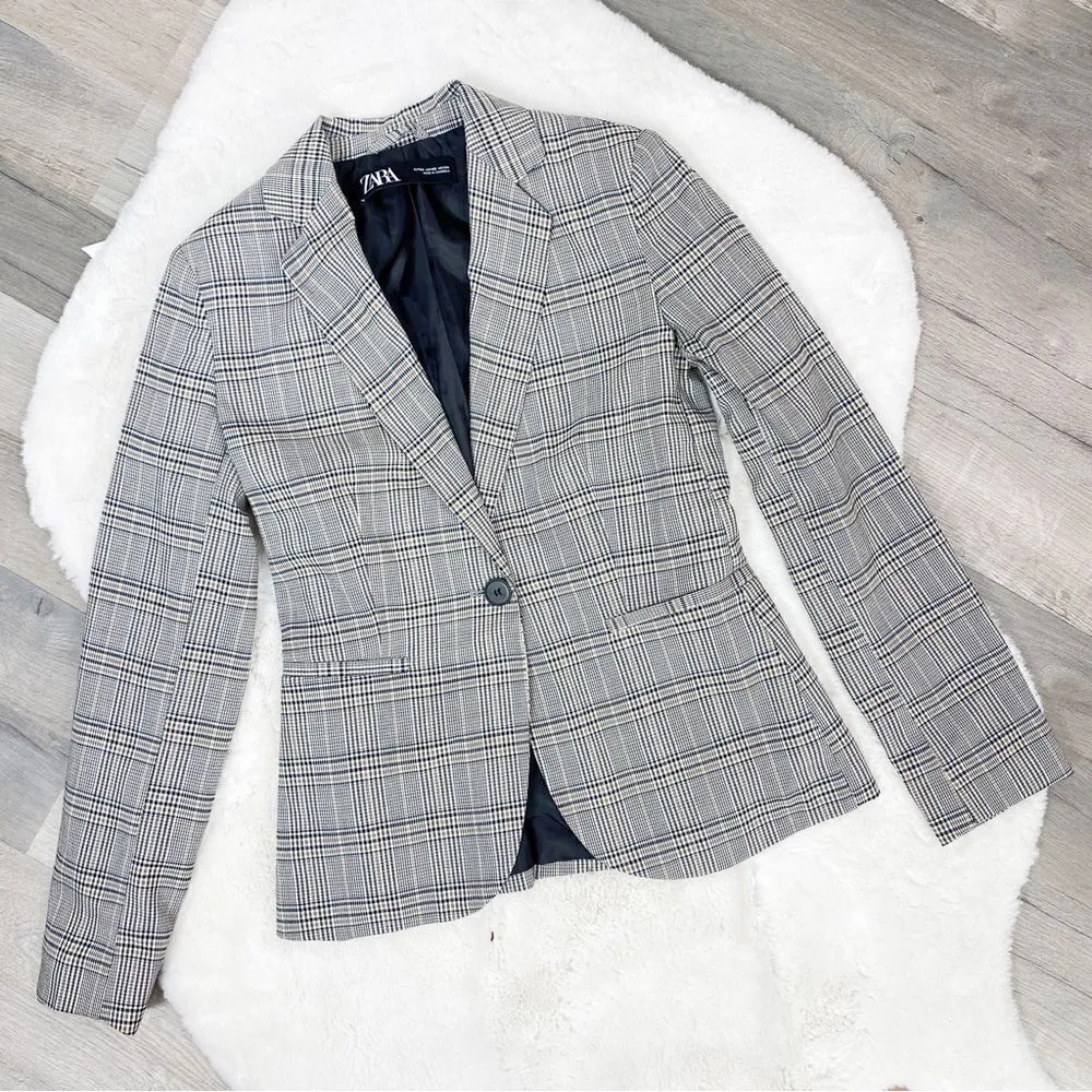 Zara‎ Plaid Blazer Jacket Black White Tan 2 - Image 13
