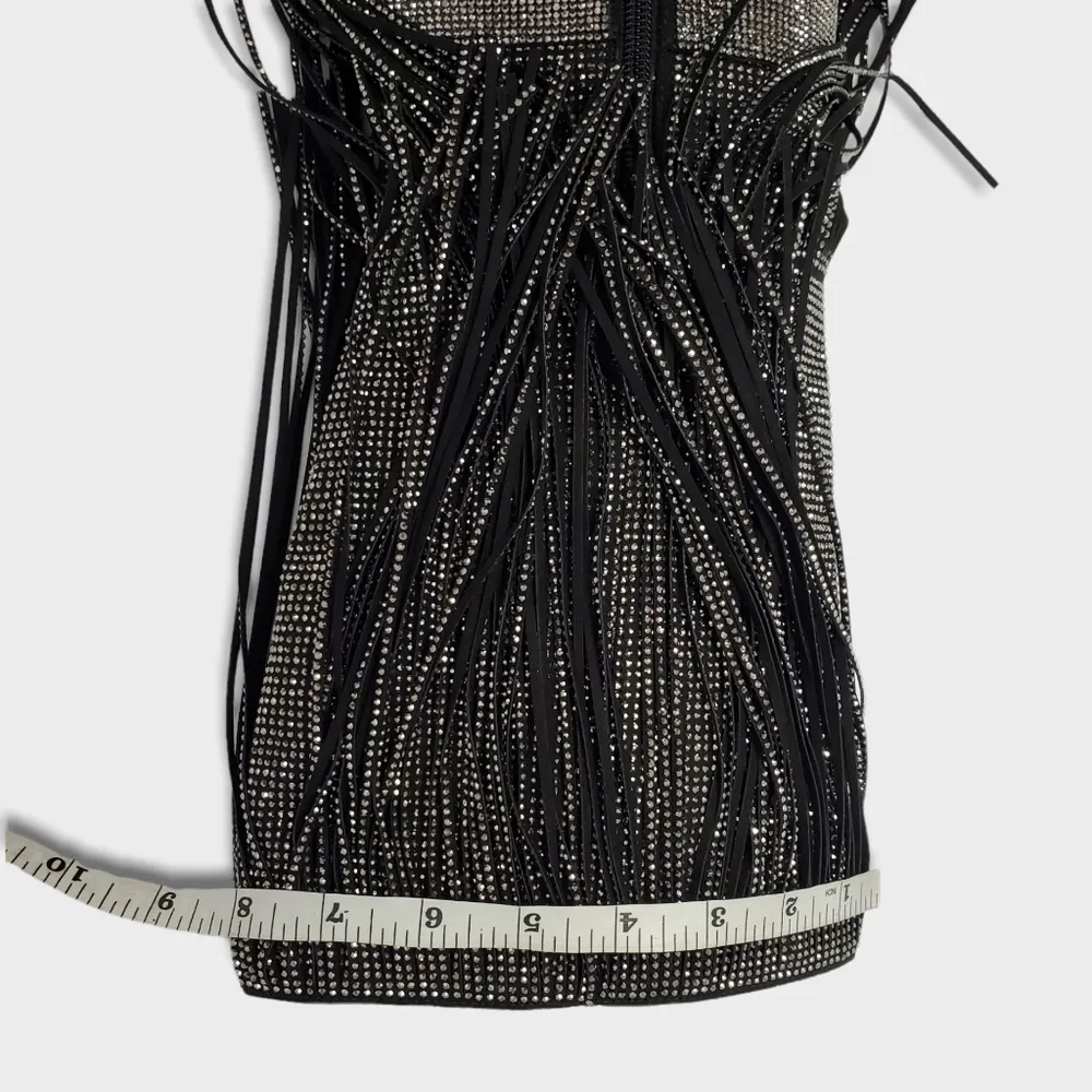 INC International Concepts Is Black and Silver Bling Fringe Heeled Boots Sz 9.5 - Image 4