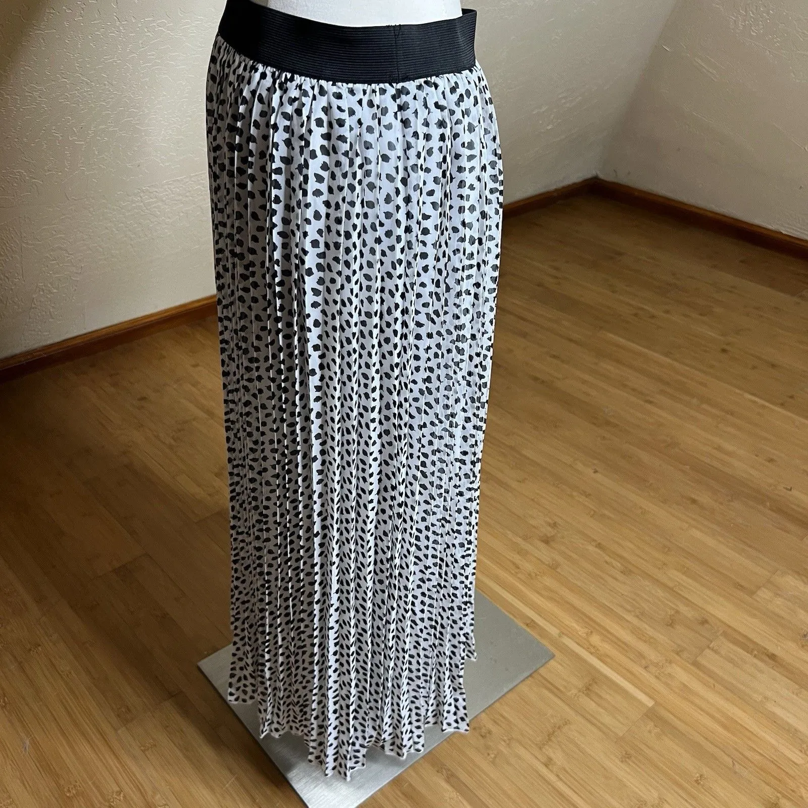 Rachel Zoe Black White Polka Dot Pleated Midi Skirt Womens Medium - Image 6