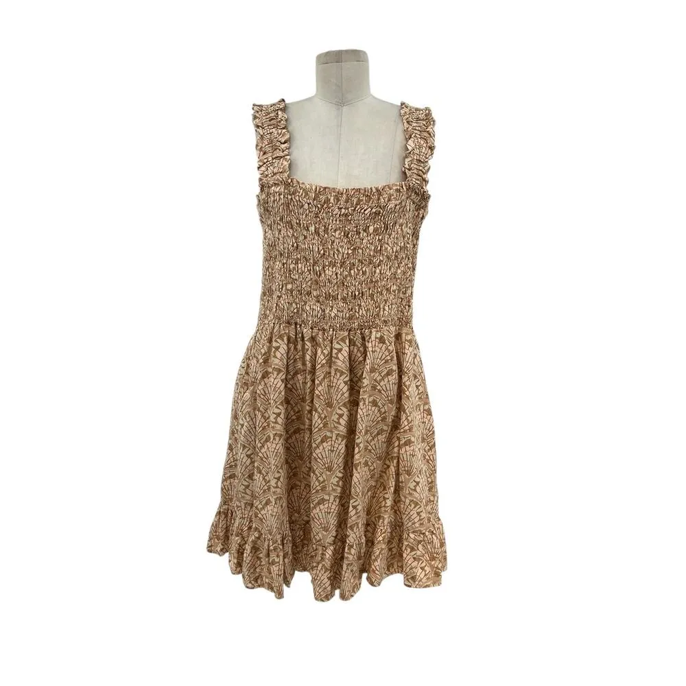 Madewell Linen-Blend Lucie Smocked Tank Mini‎ Dress in Painted Seashells XXL - Image 3