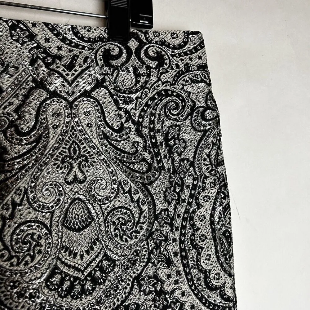 ZARA Pants Womens Medium black silver jacquard Flared Leg Slit Ankle Boggles Fav - Image 5