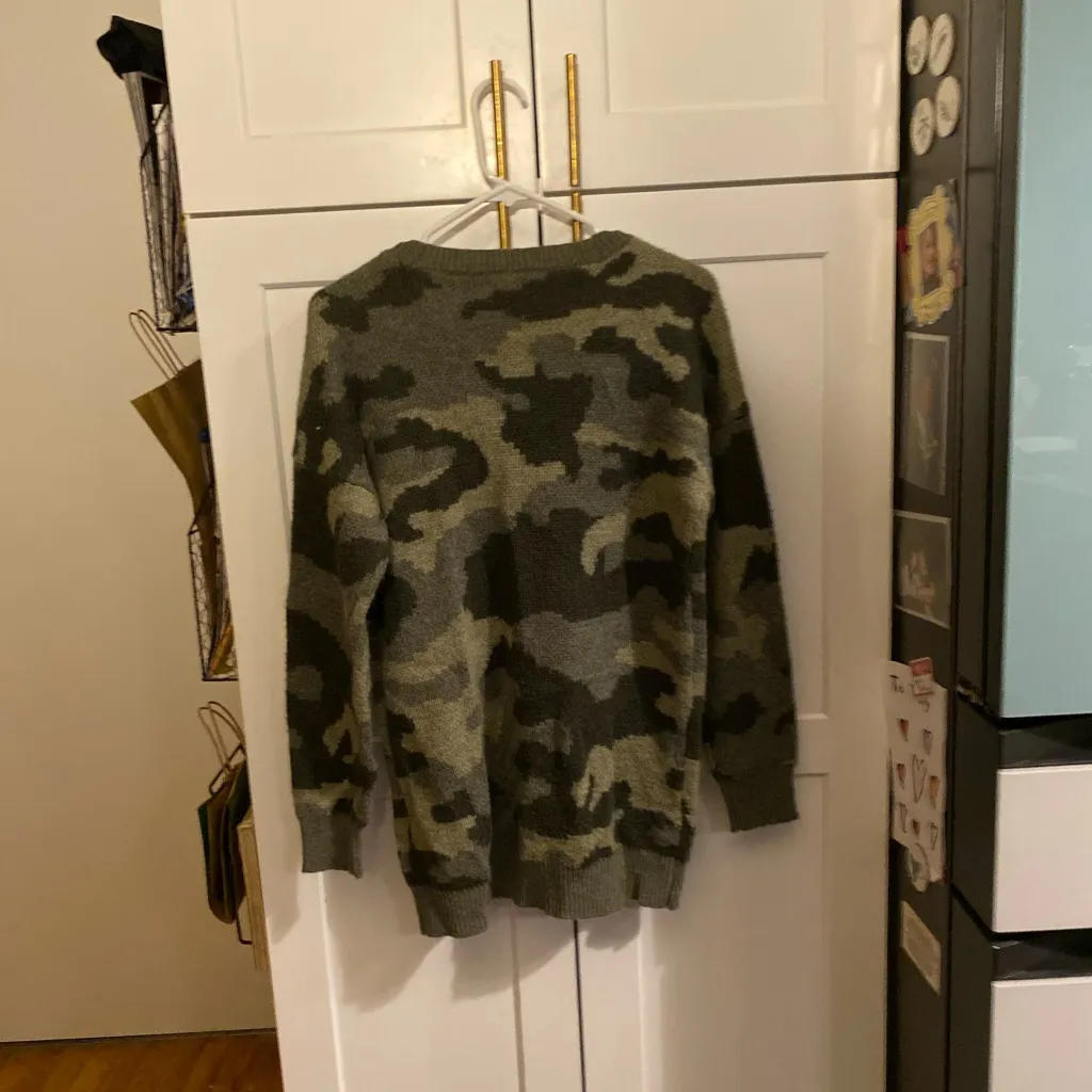 Lucky Brand Green Brown Camouflage Wool Blend Cardigan Fall Winter Boho Classic - Image 11