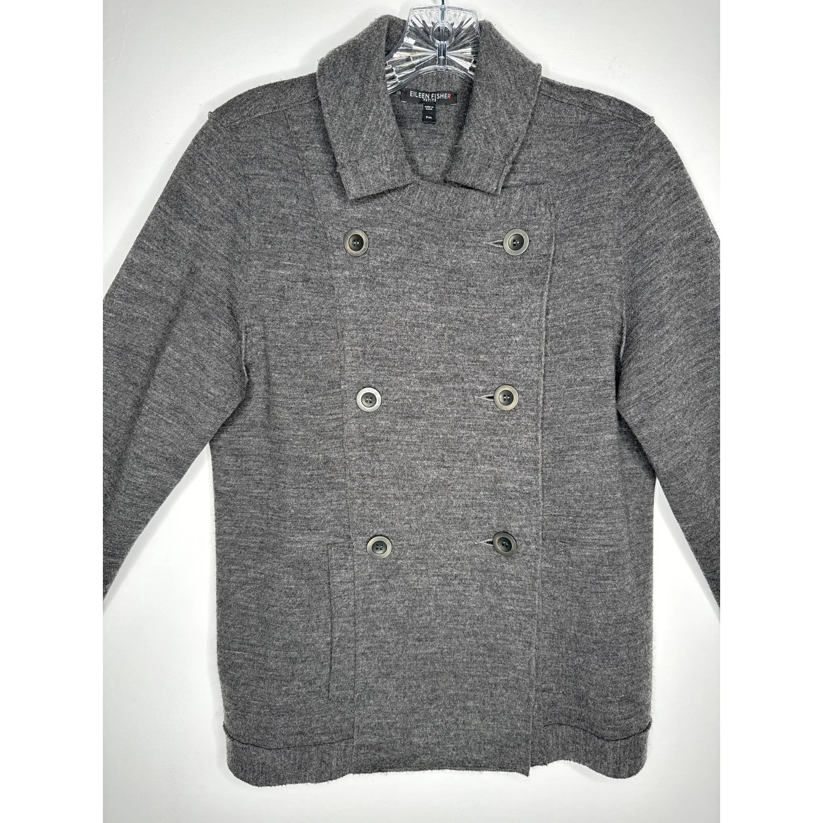 Eileen Fisher Petite Merino Wool Double-Breasted Peacoat Sweater Jacket medium P - Image 5