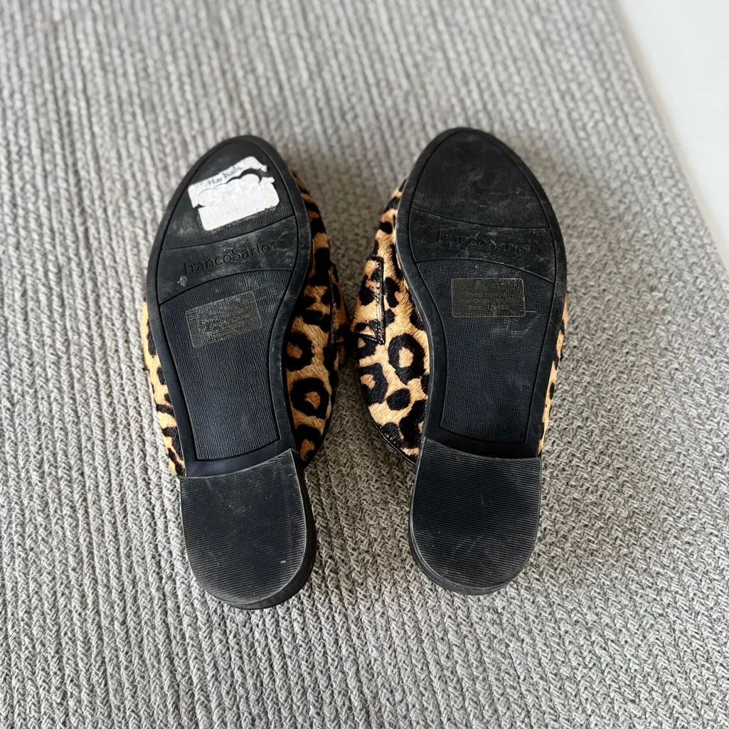Franco Sarto Leopard Print Genuine Calf Hair Leather Loafer Mules Slides Sz 7 - Image 5