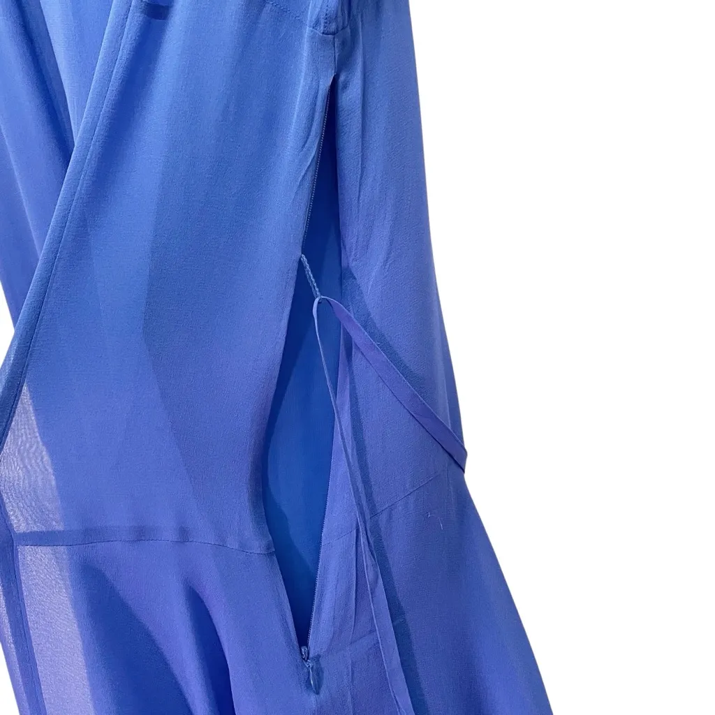 Reiss Thena Royal Blue Silk Midi Dress Size 8 Sheer Belted Overlay Fit & Flare - Image 11