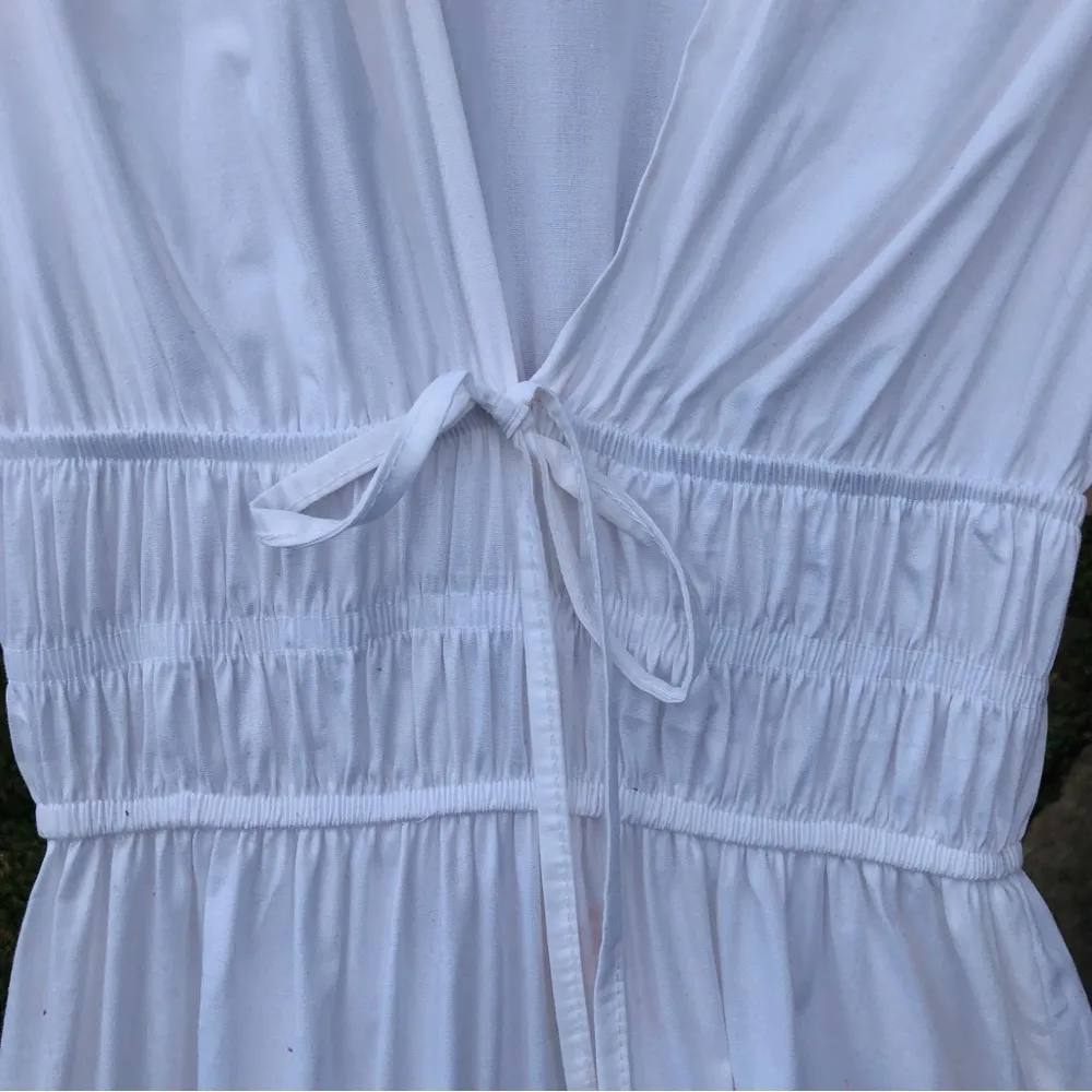 White Cotton Blend Tiered Puff Sleeves Maxi Dress M Size M - Image 5