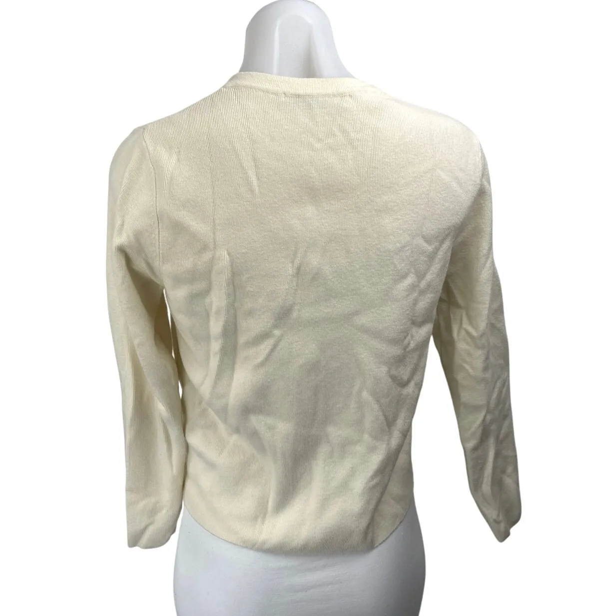 Zara Women's Cream Long Sleeve Knit Crew Neck Button Up Cardigan Sweater Size M - Image 2
