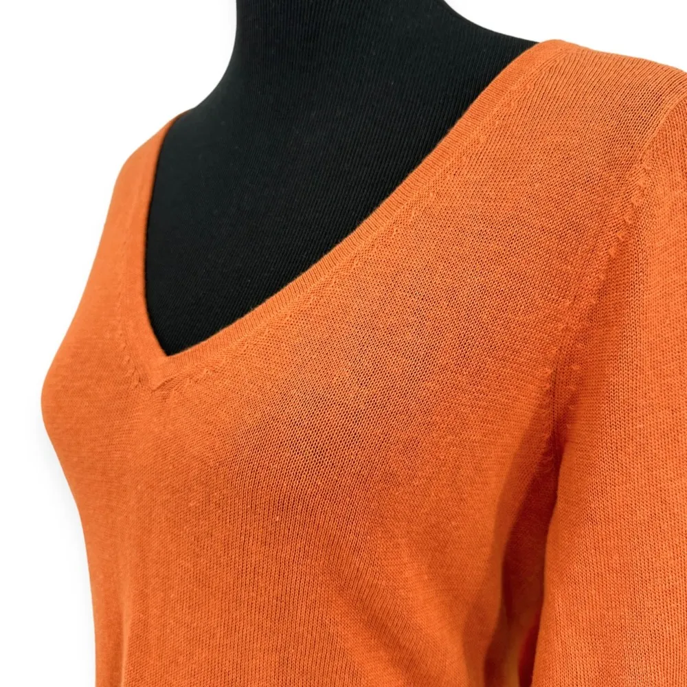 Soft Surroundings | Medium | Burnt Orange Linen Blend Silk Hem V-Neck Tunic Top - Image 4
