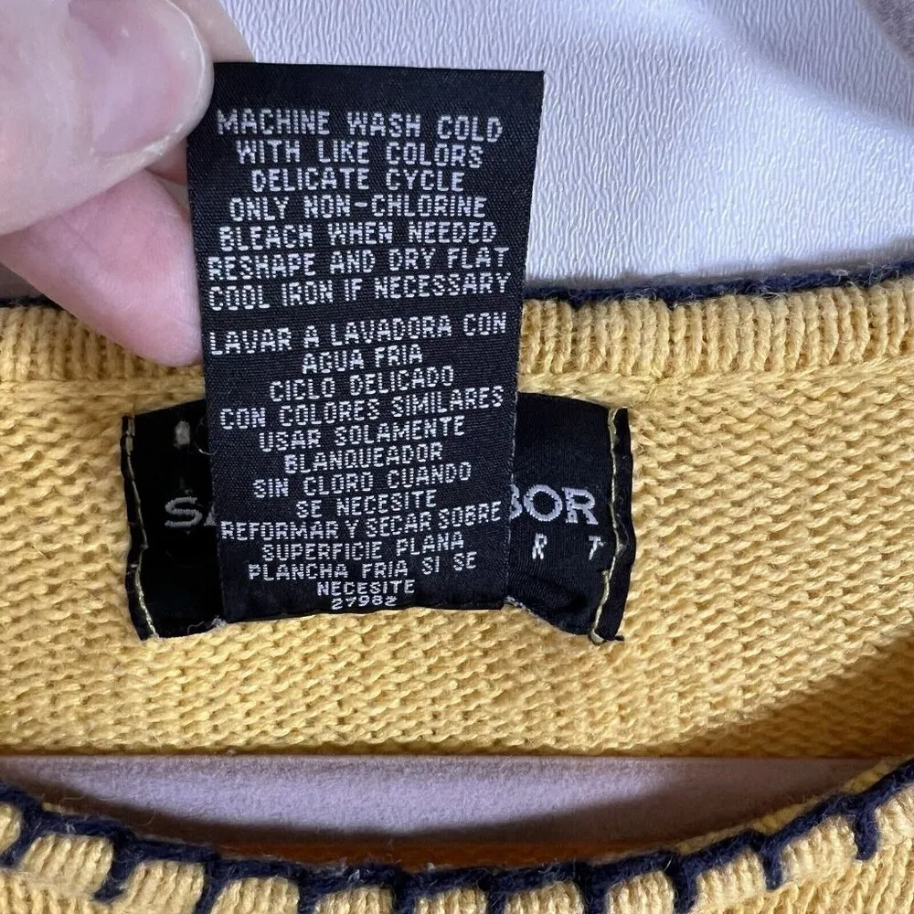 vtg SAG HARBOR Nautical Sweater Sz M Yellow Cotton Embroidered Lighthouse Beach - Image 7