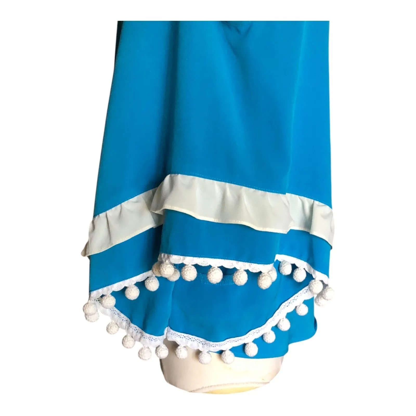 Vava by Joy Han Blue Cold Shoulder Top Pom Pom Trim Blouse Women's Size Small - Image 4