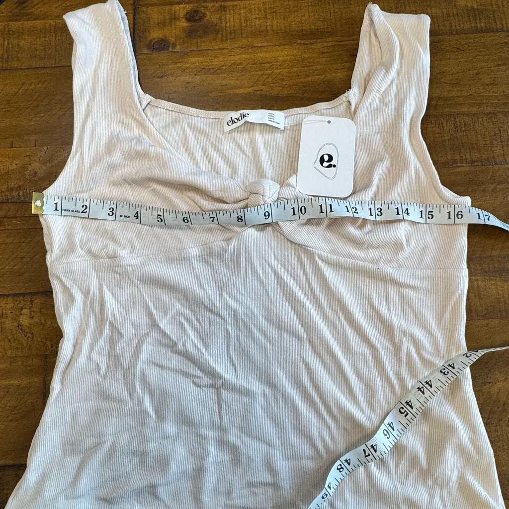 Elodie Bodysuit Beige Ribbed, Knot Detail, Sleeveless, Size XL NWT - Image 4