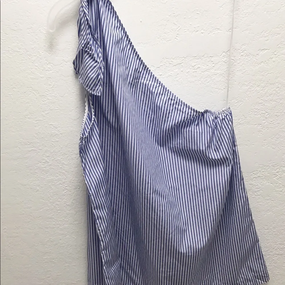 THEORY Womens Grajik One Shoulder Tank Top Size L Color Blue & White - Image 7