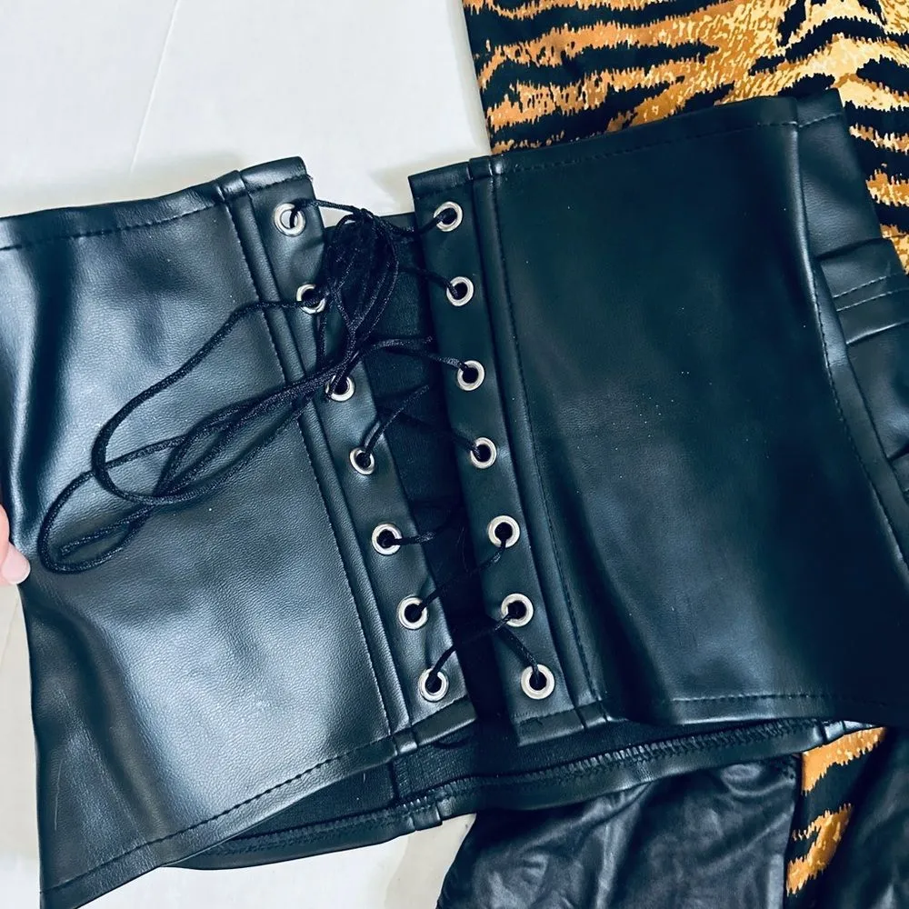 Roma Costumes 4 Pc Tiger Temptress Halter Jumpsuit Halloween Costume Size L - Image 8