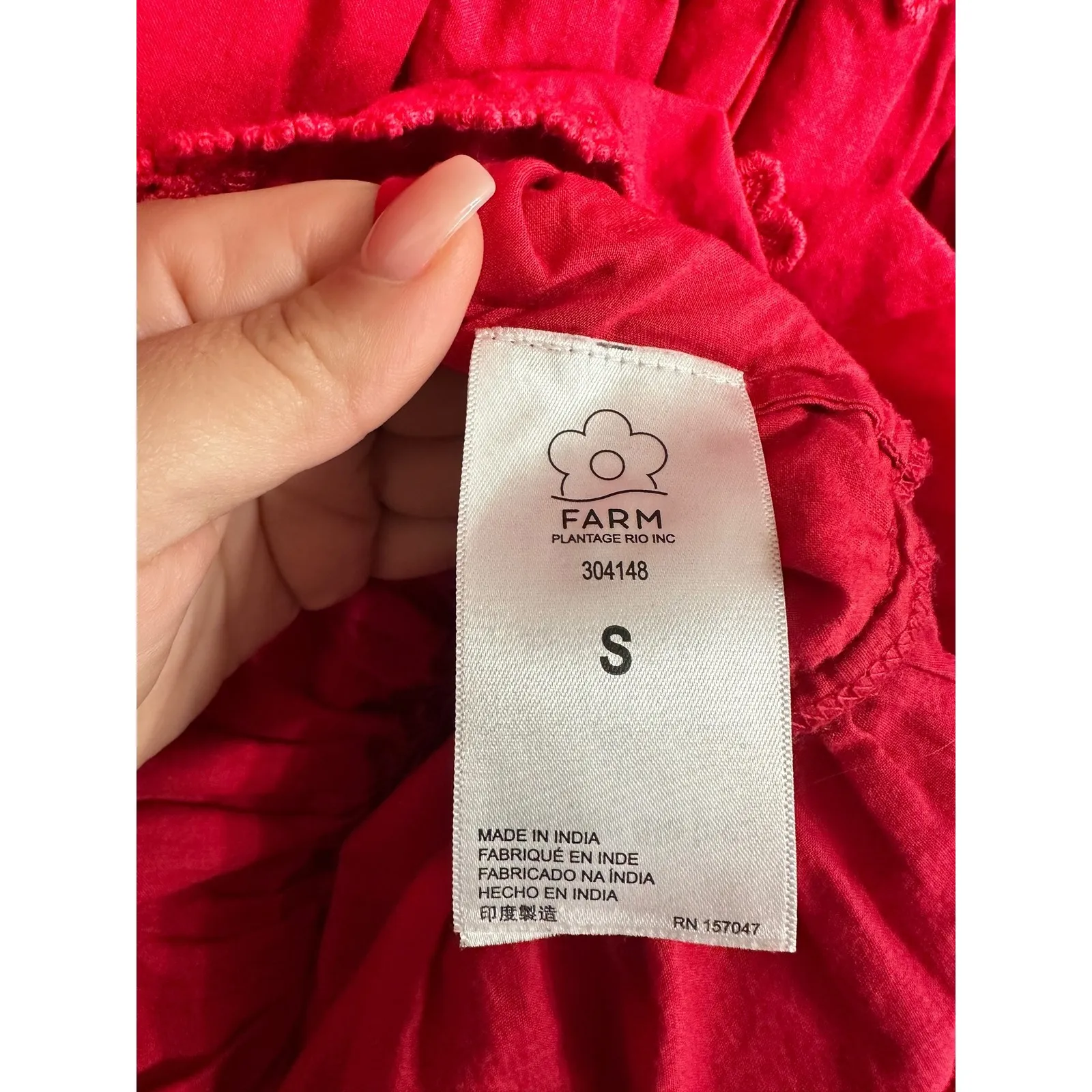 FARM Rio heart applique cotton blouse Smocked Ruffle Mock neck Size S - Image 4