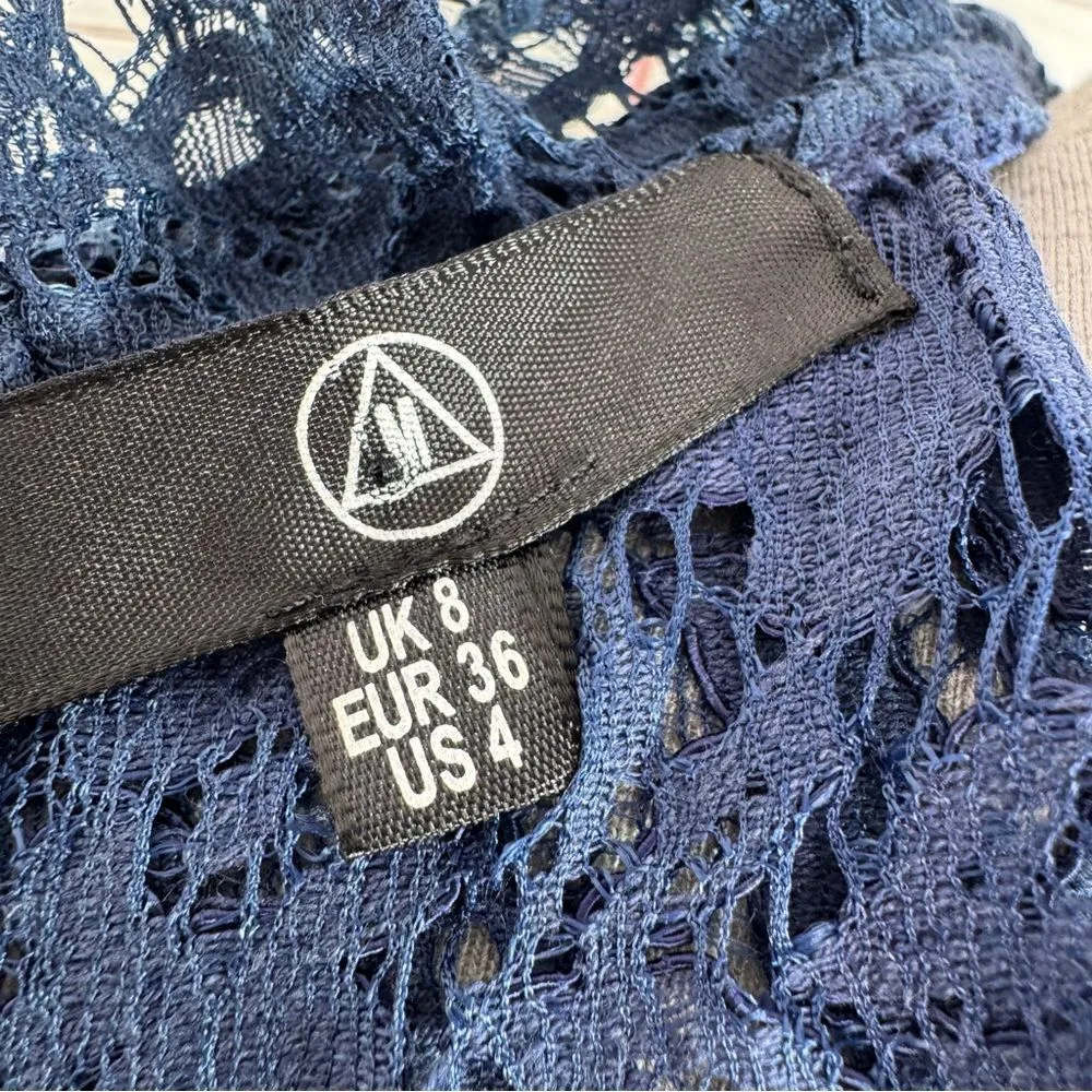 Missguided Sheer Lace Topper Tunic Dress‎ Navy Blue Size 4 Whimsigoth Boho Goth - Image 11