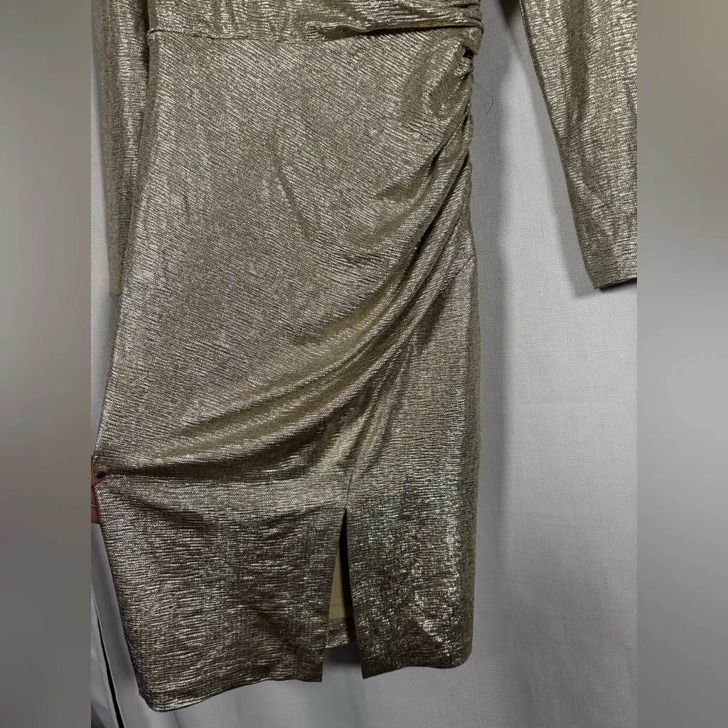 Eliza J Metallic Long Sleeve Sheath Dress in Champagne Gold Size 8 - Image 7