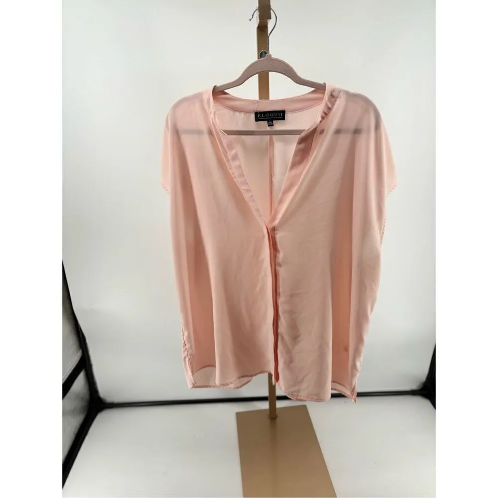 Eloquii peach pink short sleeve split neck button down top size 18 - Image 9