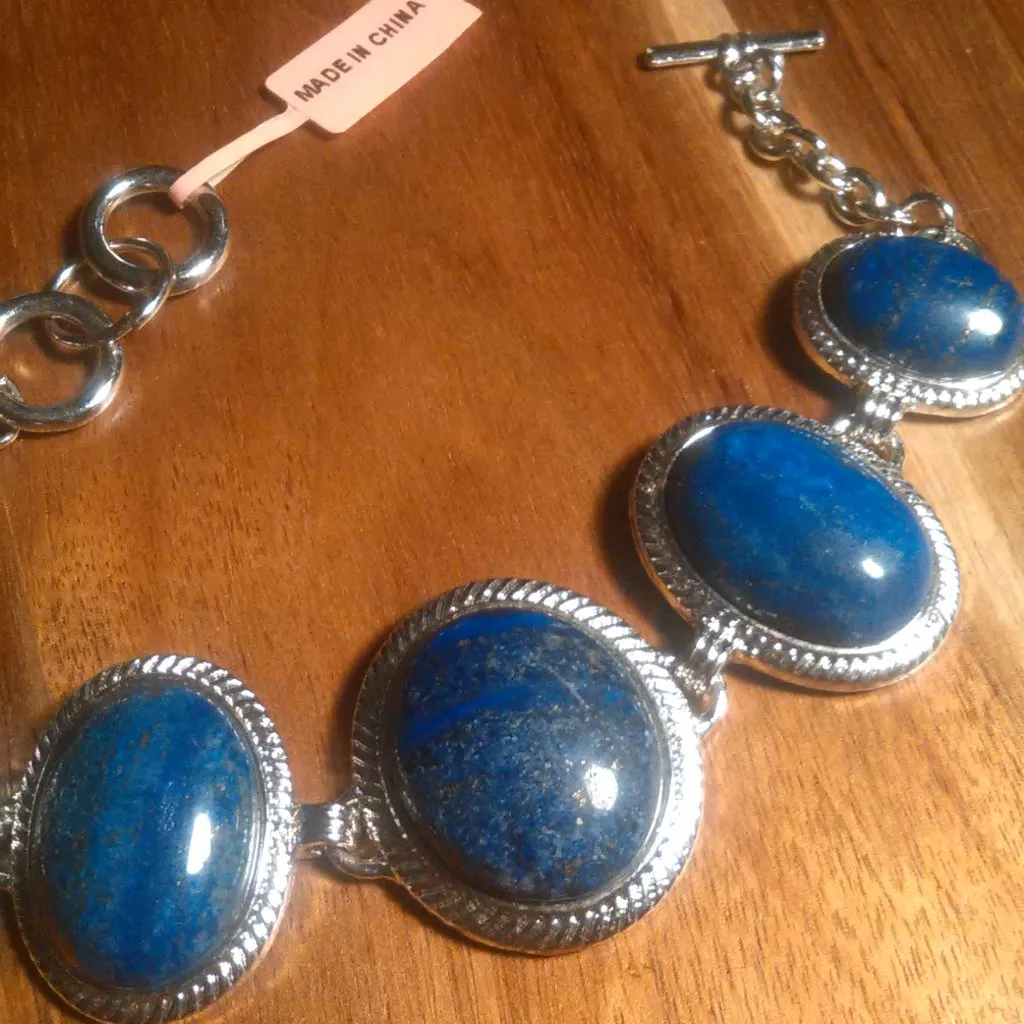 Lapis Lazuli Silvertone Toggle Clasp Bracelet - Image 5