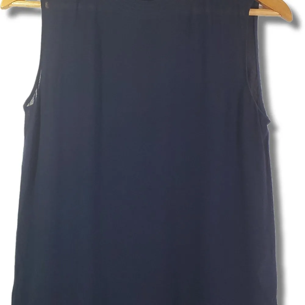 VINCE. Women's XS Navy Semi-Sheer, Shell, Tank, Side Slits, Rounded Hem Top - Image 9