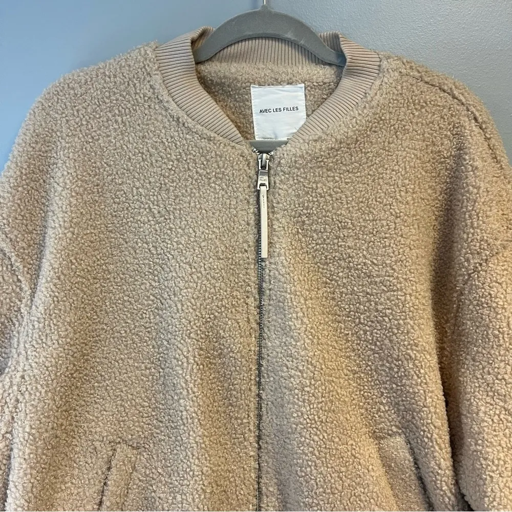 Avec Les Filles Coat Faux Fur Bomber Jacket in Bone (Cream) Sz L NWT Cozy Teddy - Image 7