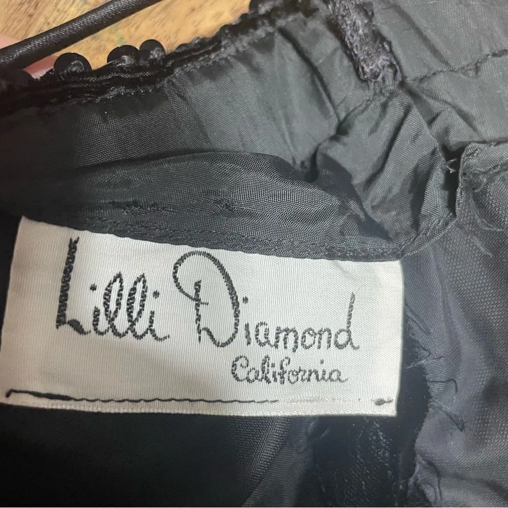 Vintage Lilli Diamond Black Sequin Velvet‎ Midi Fit Flare Dress Size undefined - Image 5
