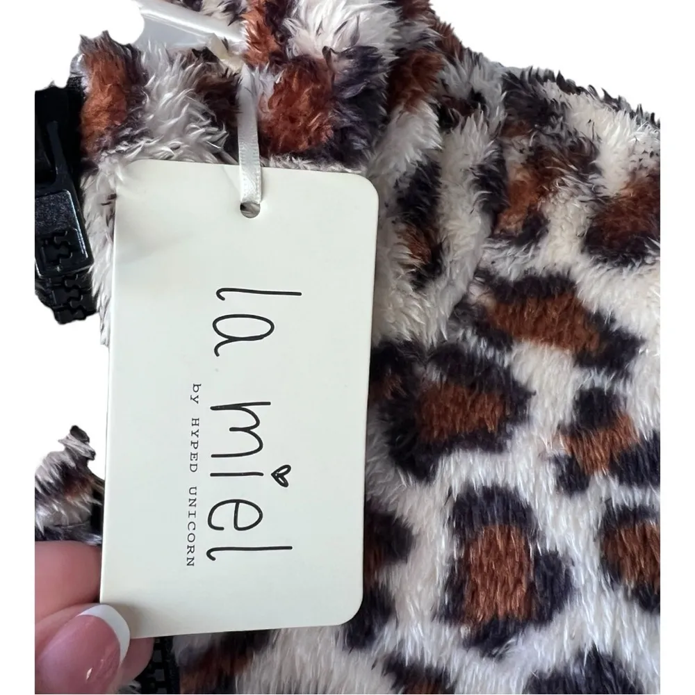 NWT Women's leopard la miel faux puffer coat print Jacket collar pockets size S Brown - Image 5