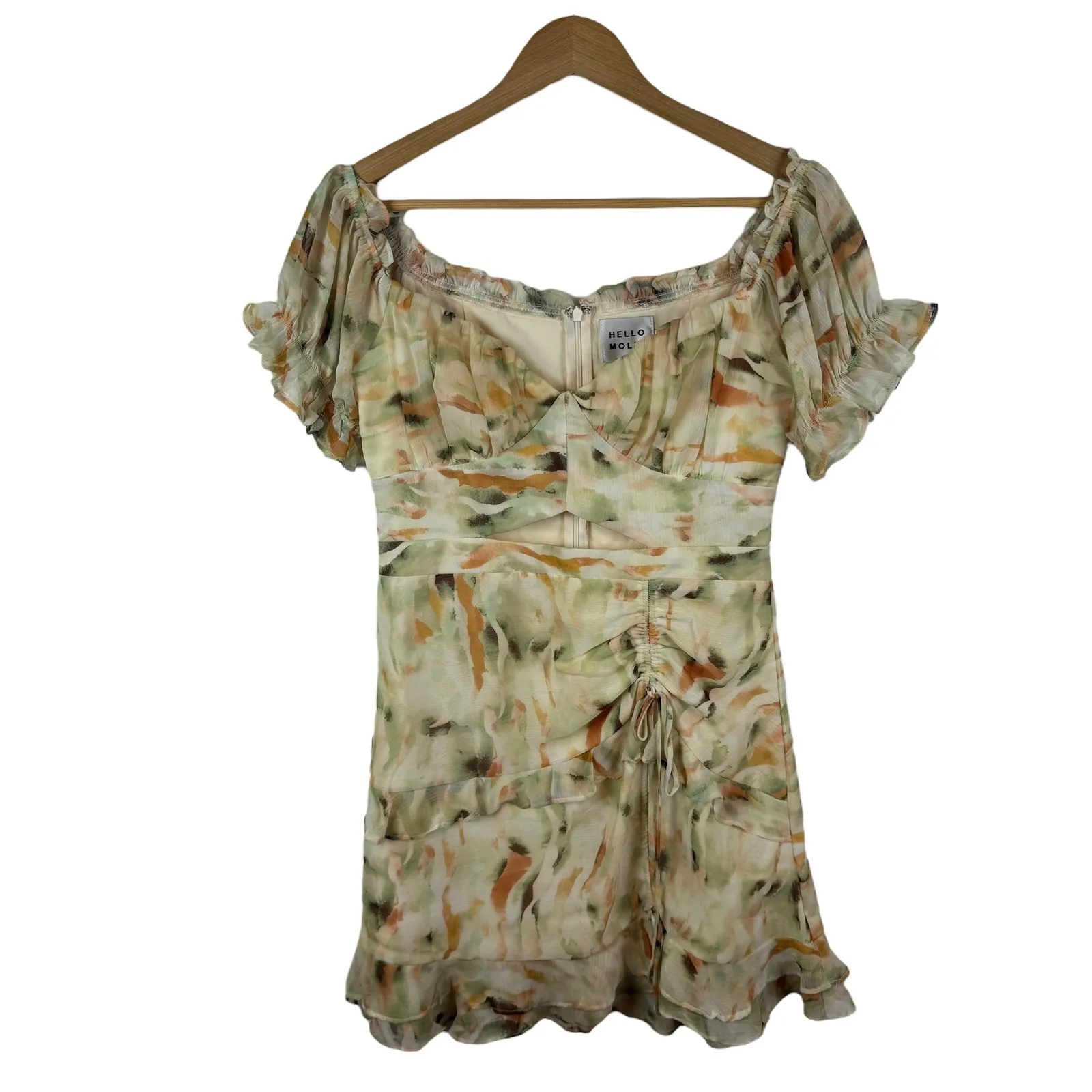 Hello Molly Floral Mini‎ Dress Medium Ruched Cutout Sweetheart Party Cottagecore - Image 4