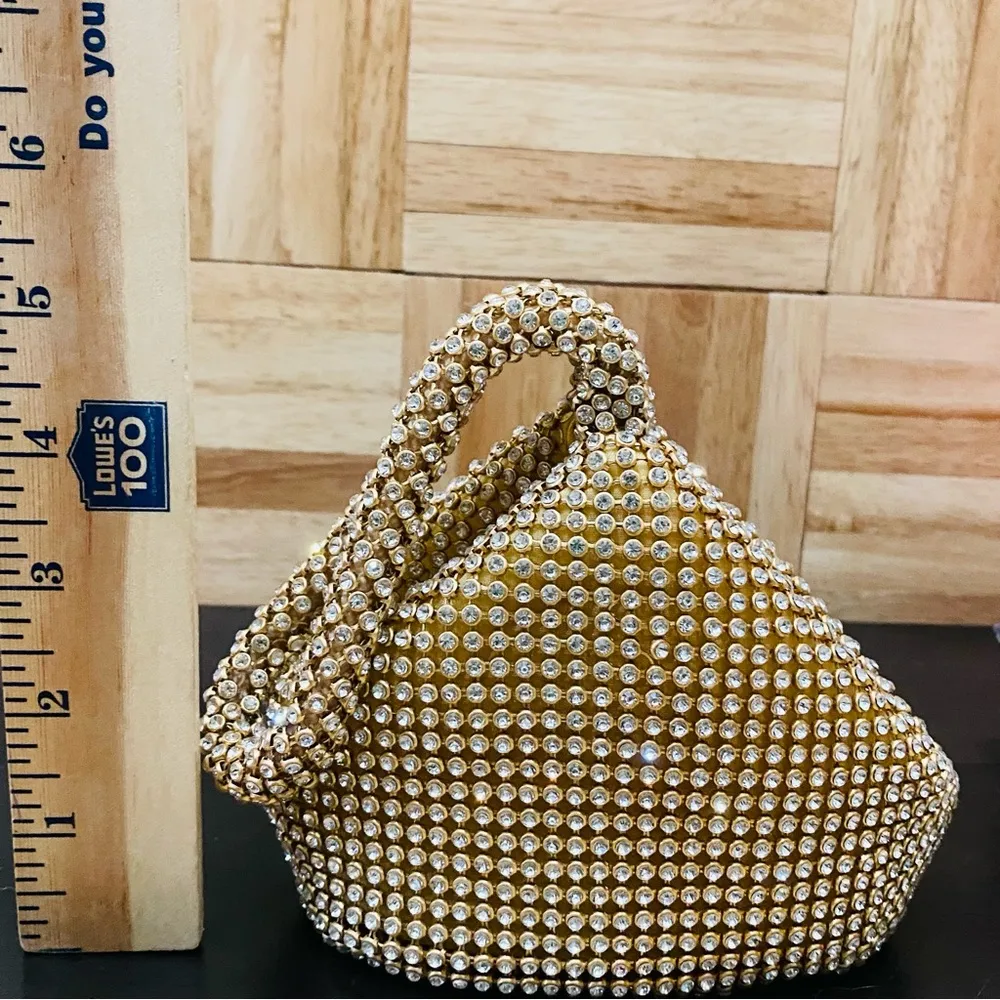 Sparkly Gold Rhinestone Mini Triangle Evening Wristlet Mini Bag - Image 11