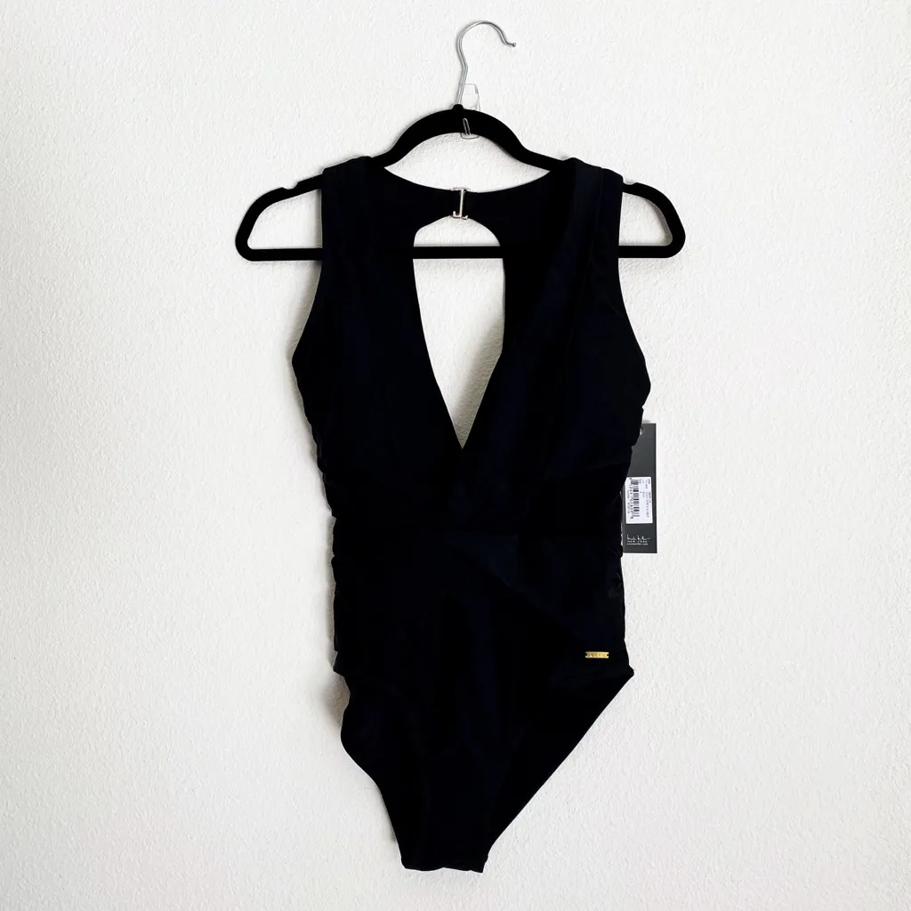 NWT Nicole Miller Mesh Insert Plunging Swimsuit - Image 3