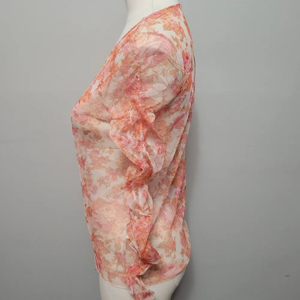 Zara sheer floral mesh organza blouse size medium - Image 4