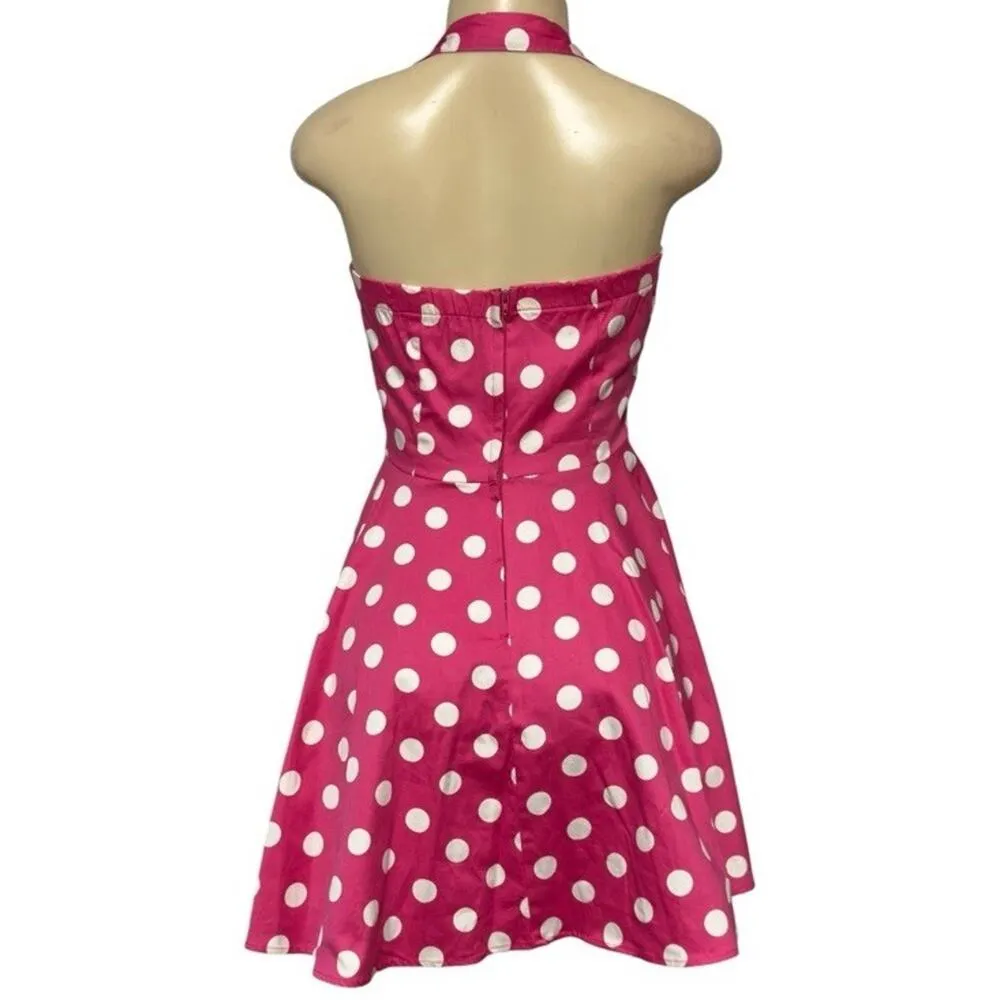 Vintage Y2K IXIA Pink Polkadot Dress Women Babydoll Halter Rockabilly Lolita L Size L - Image 7