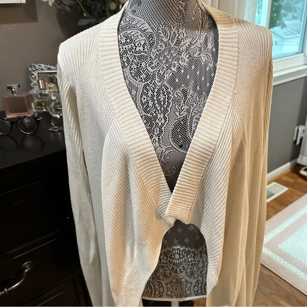 Lululemon Ribbed Wrap It Up Cardigan Sweater Beige Open Front Longline Size 12 Size L - Image 5