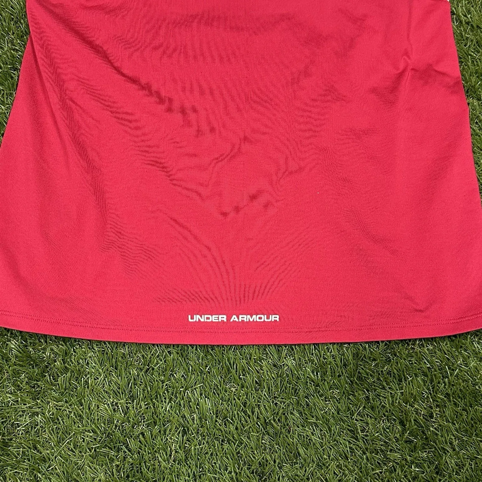 Under Armour heatgear women's‎ M racerback tank top pink white lightly lined bra Size M - Image 5